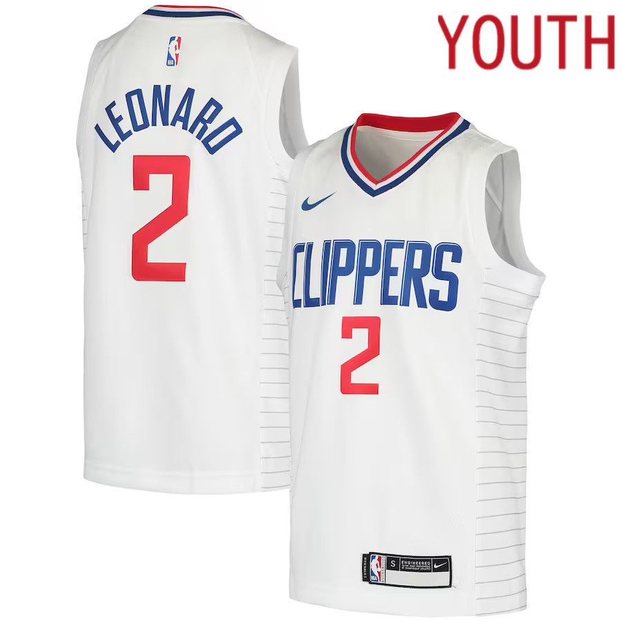Youth Los Angeles Clippers #2 Kawhi Leonard Nike White Swingman NBA Jersey